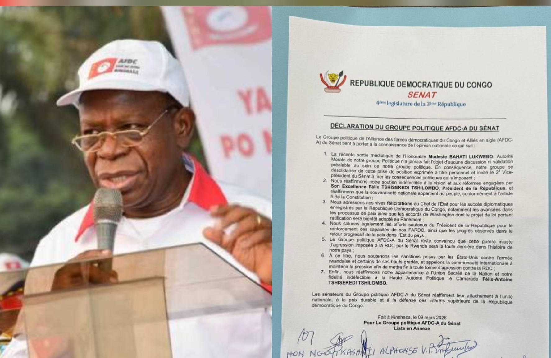 RDC / Sénat : le groupe AFDC-A se désolidarise des propos de Modeste Bahati Lukwebo sur la réforme constitutionnelle