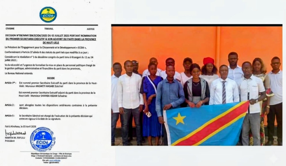 Haut-Uele/ politique :Ezéchiel Masabe Angweti prend les commandes de l'ECIDé pour "renverser la mauvaise gouvernance"